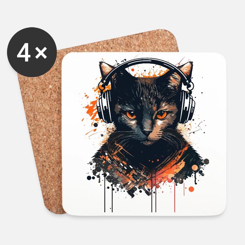 Gamer Katze - Untersetzer (4er-Set) - Weiß