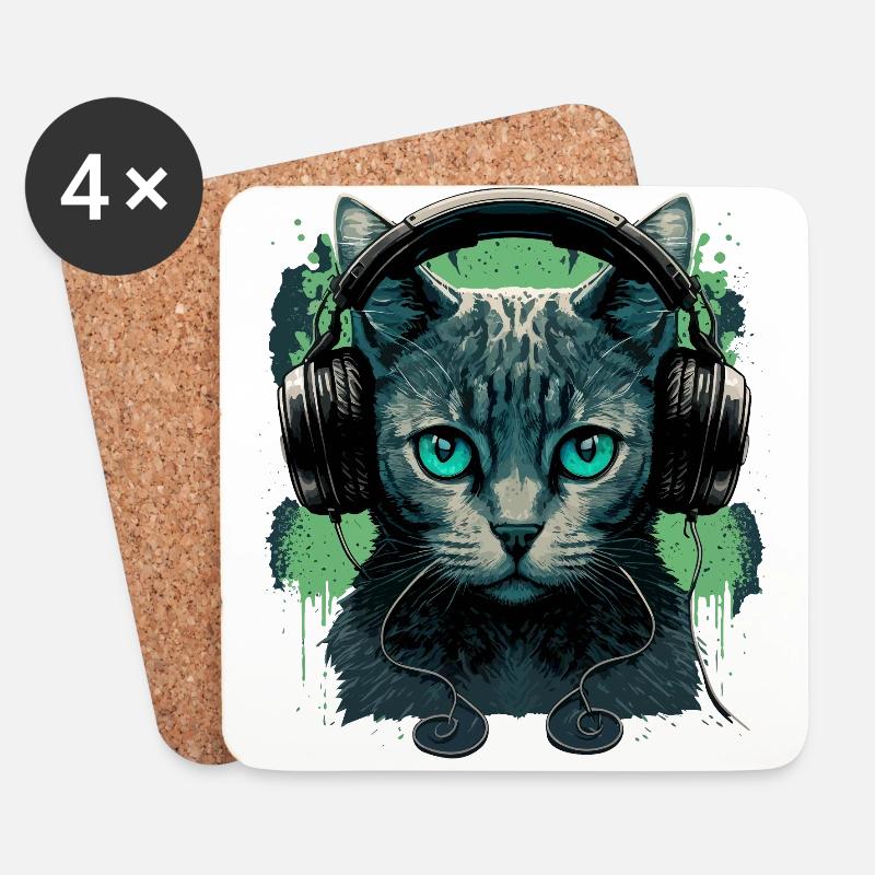 Katzen und Musik - Untersetzer (4er-Set) - Weiß