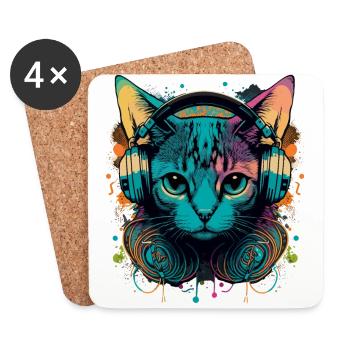 Chat vintage et musique - Dessous de verre (lot de 4) - blanc - Devant