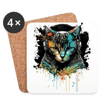 Cat Head - Coasters (set of 4) - white - Front