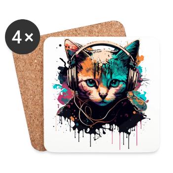 Gamer Cat Design - Untersetzer (4er-Set) - Weiß - Vorne