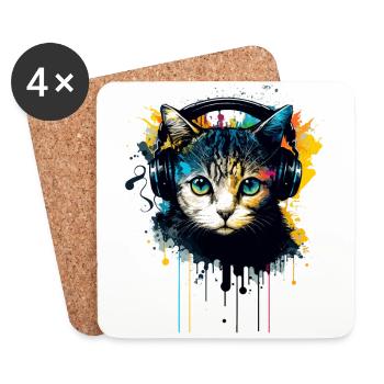 Katze und Musik - Untersetzer (4er-Set) - Weiß - Vorne