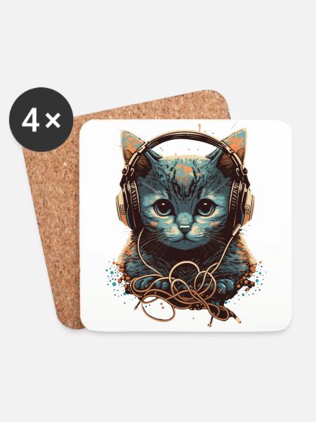 Ich brauche nur Katzen und Musik - Untersetzer (4er-Set) - Weiß