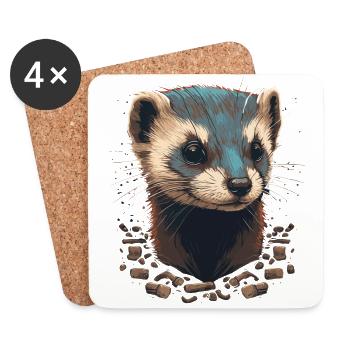 Tête de furet - Dessous de verre (lot de 4) - blanc - Devant