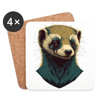 Tête de furet - Dessous de verre (lot de 4) - blanc - Devant