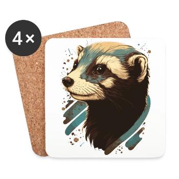 Illustration du visage de furet - Dessous de verre (lot de 4) - blanc - Devant