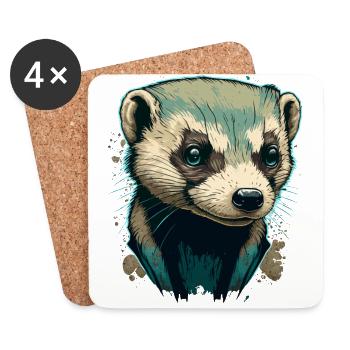 Œuvre d’art furet - Dessous de verre (lot de 4) - blanc - Devant