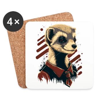 Furet avec cravate - Dessous de verre (lot de 4) - blanc - Devant