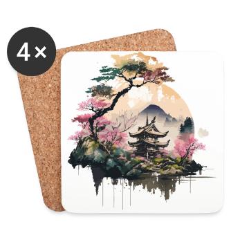Paysage japonais - Dessous de verre (lot de 4) - blanc - Devant
