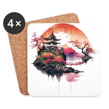 Japanischer Tempel auf dem Berg - Untersetzer (4er-Set) - Weiß - Vorne