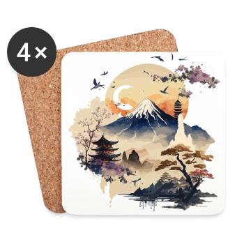 Snowy Mountain - Japanische Aquarellkunst - Untersetzer (4er-Set) - Weiß - Vorne