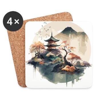 Traditionelle japanische Holzschnittkunst - Untersetzer (4er-Set) - Weiß - Vorne