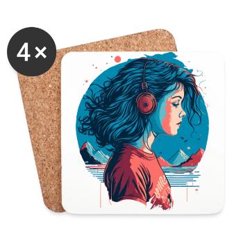 Vintage Lo-Fi Girl - Coasters (set of 4) - white - Front
