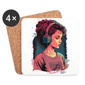 Fille Kawaii - Dessous de verre (lot de 4) - blanc - Devant