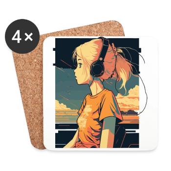 Fille d’anime rétro - Dessous de verre (lot de 4) - blanc - Devant