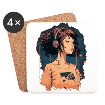 Fille écoutant de la musique basse fidélité - Dessous de verre (lot de 4) - blanc - Devant