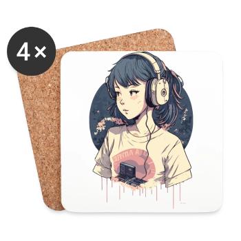 Kawaii Anime Girl - Coasters (set of 4) - white - Front