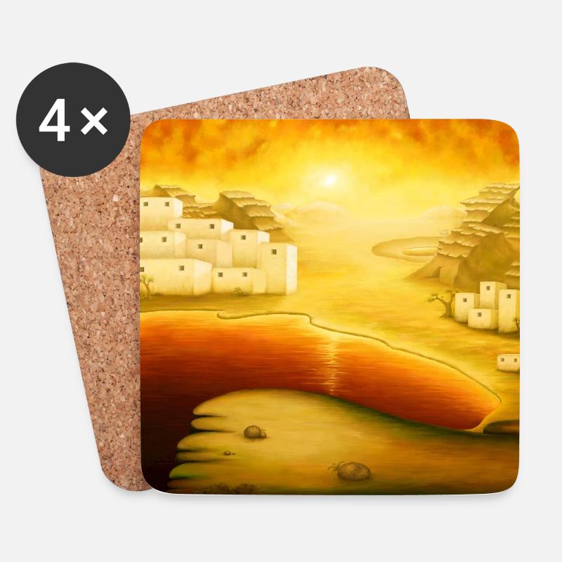 Gemälde. Orientalisch. Wüste. Sonnenuntergang - Untersetzer (4er-Set) - Weiß