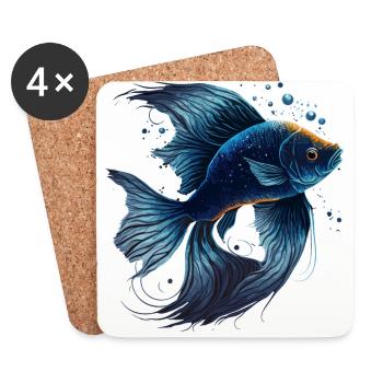 Blauer Fisch - Untersetzer (4er-Set) - Weiß - Vorne