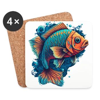 Flat Fish Illustration - Coasters (set of 4) - white - Front