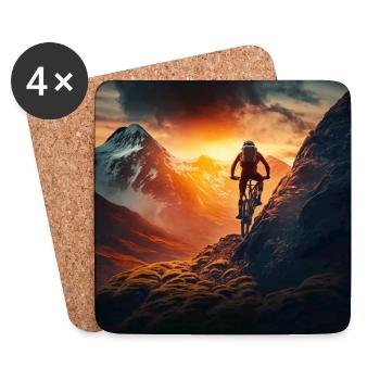 Cyclistes VTT au coucher du soleil en descente - Dessous de verre (lot de 4) - blanc - Devant