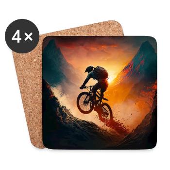 Sonnenuntergang Mountainbiker in den Bergen gemalt - Untersetzer (4er-Set) - Weiß - Vorne