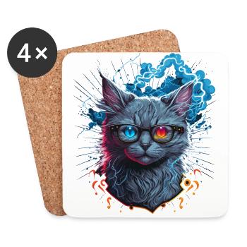 Chat rétro - Dessous de verre (lot de 4) - blanc - Devant