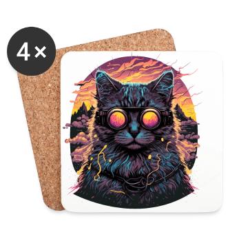 Vaporwave Cat Illustration - Untersetzer (4er-Set) - Weiß - Vorne