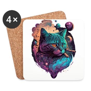Nette Katze - Untersetzer (4er-Set) - Weiß - Vorne