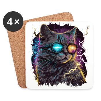 Vaperwave Thunder Storm Cat - Coasters (set of 4) - white - Front