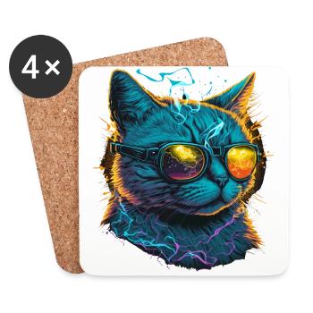 Elektrische Musik Katze - Untersetzer (4er-Set) - Weiß - Vorne