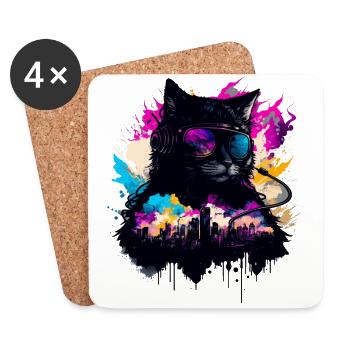 Dark Dj Cat - Dessous de verre (lot de 4) - blanc - Devant