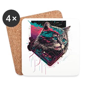 Crazy Cat Illustration - Untersetzer (4er-Set) - Weiß - Vorne