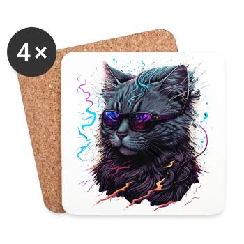 Chat futuriste - Dessous de verre (lot de 4) - blanc - Devant