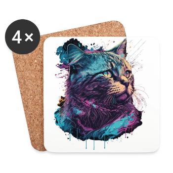 Chat des années 90 - Dessous de verre (lot de 4) - blanc - Devant