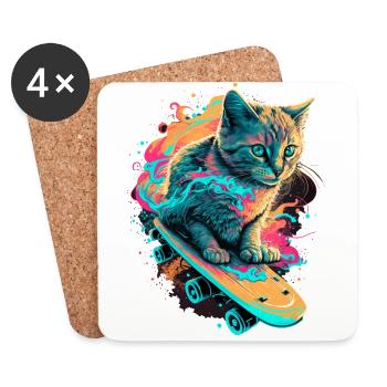 Skateboard Katze - Untersetzer (4er-Set) - Weiß - Vorne