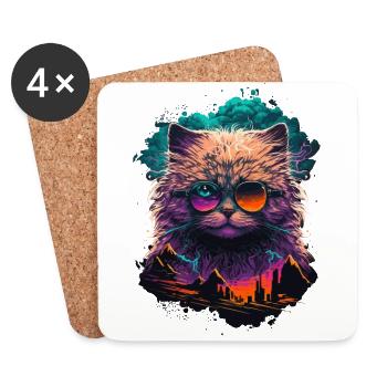 Lucky Charm Cat - Coasters (set of 4) - white - Front