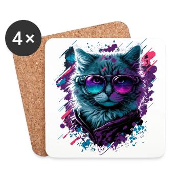 Néo Chat - Dessous de verre (lot de 4) - blanc - Devant