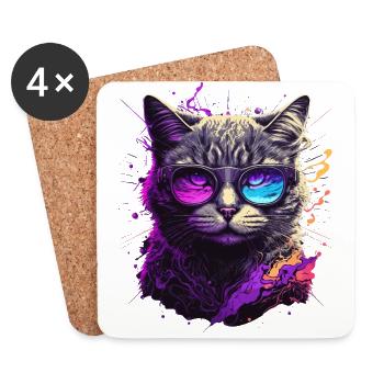 Chat néon violet - Dessous de verre (lot de 4) - blanc - Devant