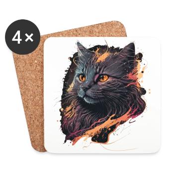 Illustration de chat vintage - Dessous de verre (lot de 4) - blanc - Devant
