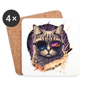 Vapowave Glitch Cat - Coasters (set of 4) - white - Front