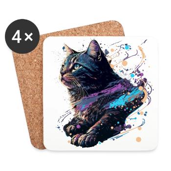 Œuvre d’art de chat - Dessous de verre (lot de 4) - blanc - Devant