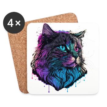 Dampfer Katze Illustration - Untersetzer (4er-Set) - Weiß - Vorne