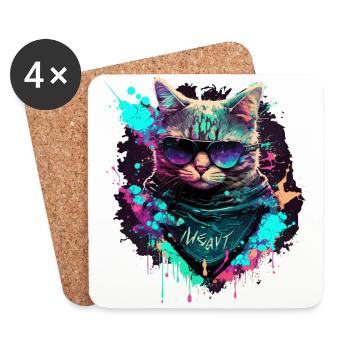 Chat Cybper - Dessous de verre (lot de 4) - blanc - Devant