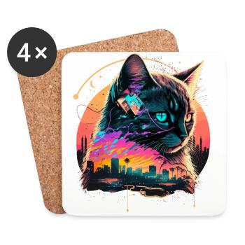 Miami Beach Cat - Coasters (set of 4) - white - Front