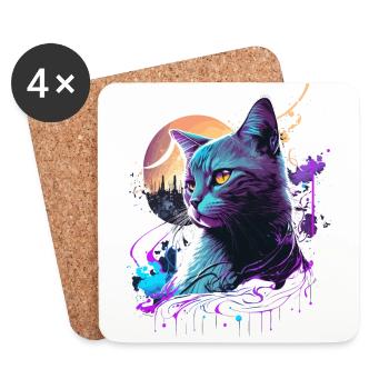 Chat violet - Dessous de verre (lot de 4) - blanc - Devant