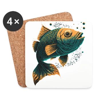 Fischfächer Illustration - Untersetzer (4er-Set) - Weiß - Vorne
