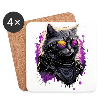 Cool 80s Cat - Coasters (set of 4) - white - Front
