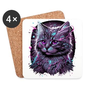 Anime Katze - Untersetzer (4er-Set) - Weiß - Vorne
