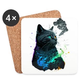 Chat japonais - Dessous de verre (lot de 4) - blanc - Devant